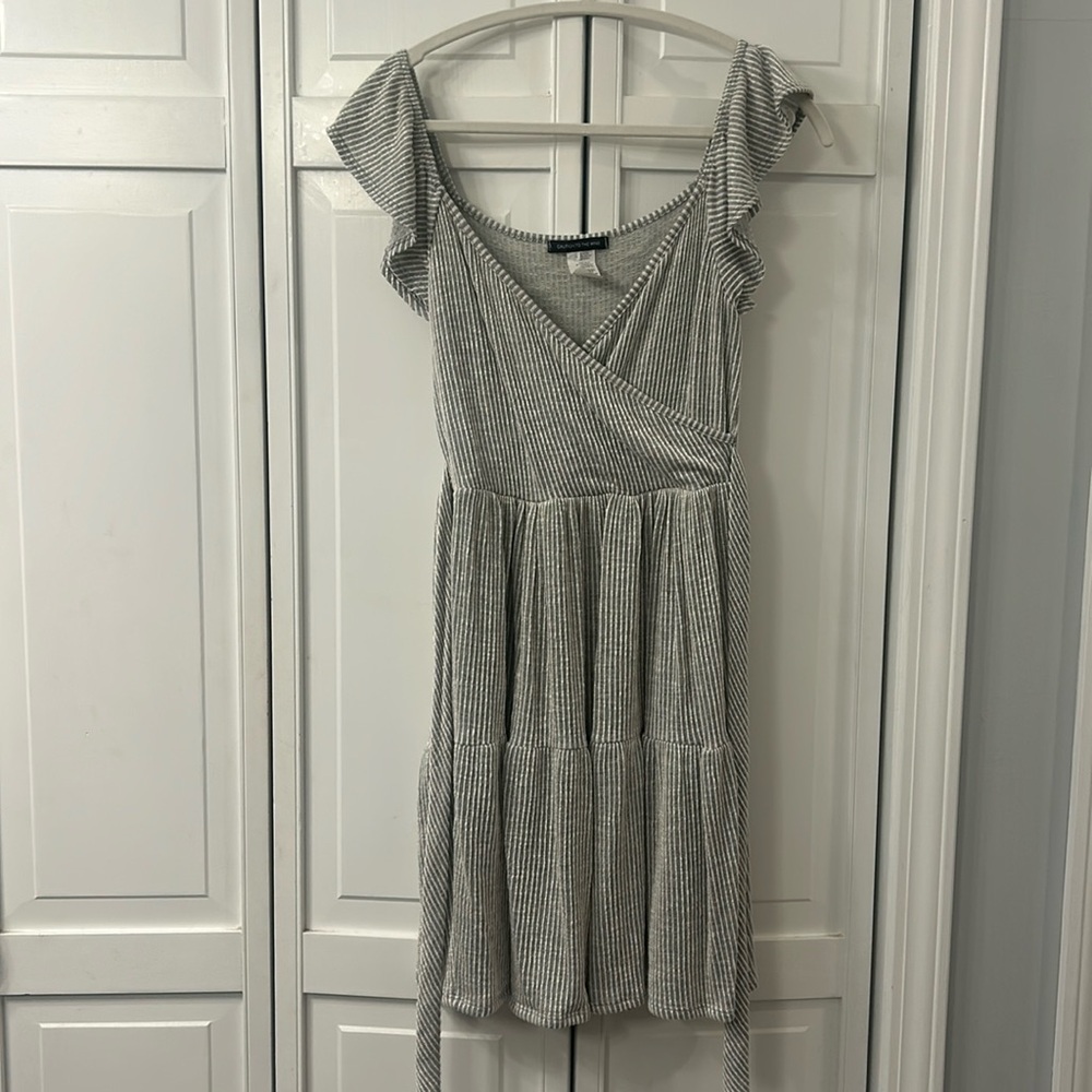 Striped grey & white feminine dress
